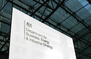 Picture of the BEIS sign at their building at 1 Victoria Street